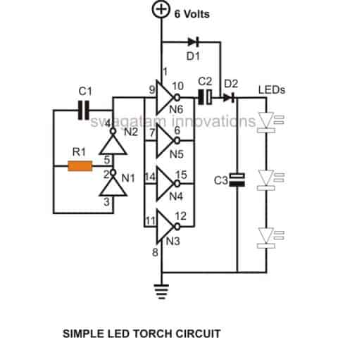 采用IC 4049的高效LED火炬电路