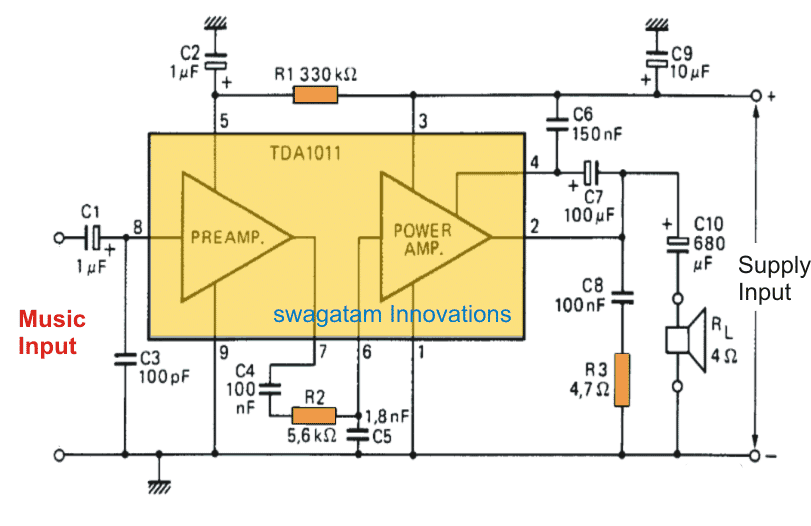 使用TDA1011的6瓦音频放大电路