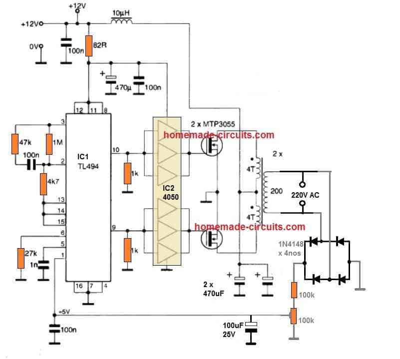 TL494带反馈输出电压自动恒定校正的逆变电路