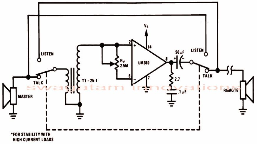 使用运算放大器IC LM380的简单对讲电路